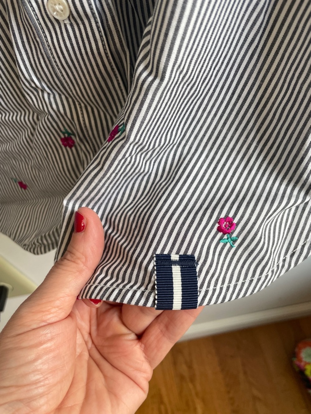 NWT COURT & ROWE Striped Embroidered Floral Long-Sleeve Button Front Shirt XXL - Picture 7 of 12